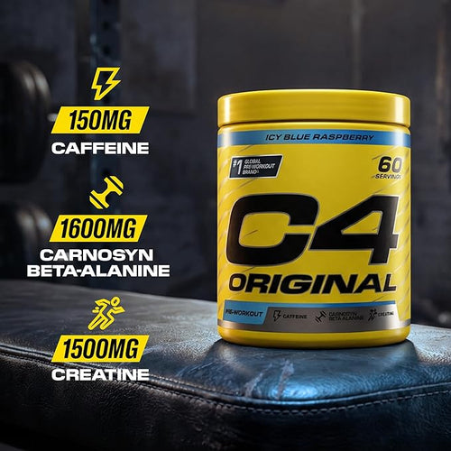 C4 Original Beta Alanine Sports Nutrition Bulk Pre Workout Powder Icy Blue Razz 60 Servings