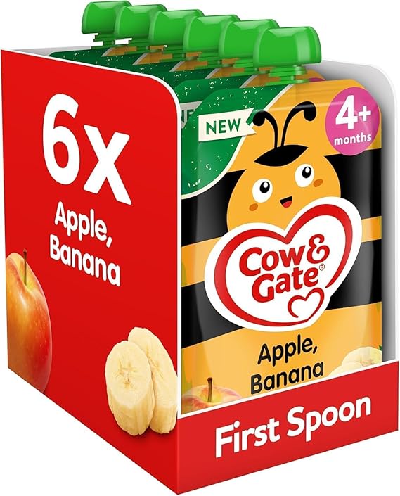 Cow & Gate Fruit Pouch Apple & Banana, 4+ Months, 100g (Pack of 6)