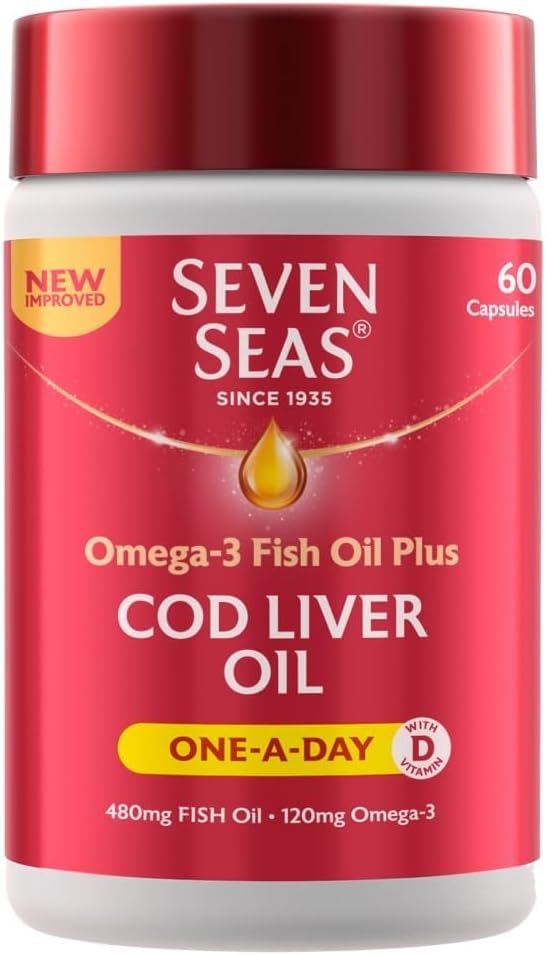 Seven Seas Cod Liver Oil One-A-Day Omega-3 Fish Oil and Vitamin D, 60 Capsules