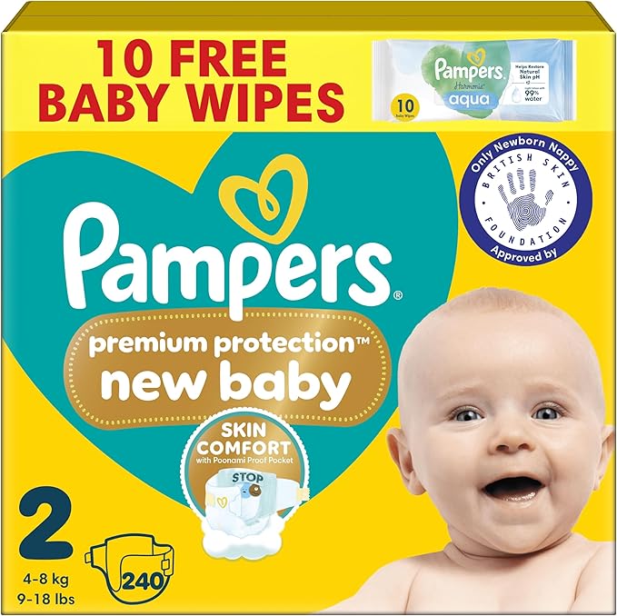 Pampers Premium Protection New Baby Size 2, 240 Nappies, 4kg-8kg
